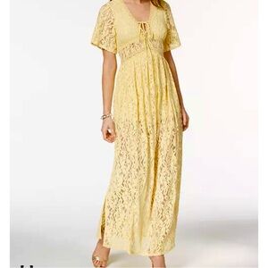 Disney Princess Bright Yellow Lace Maxi Dress Size Large Juniors